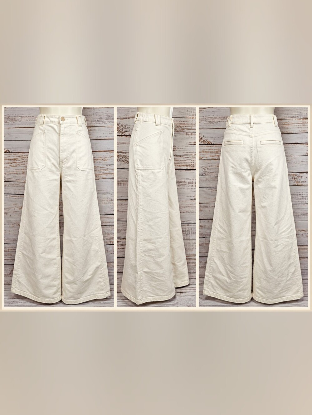 MOTHER The Elbow Grease Roller Sneak Wide Leg Jeans Antique White Size 28